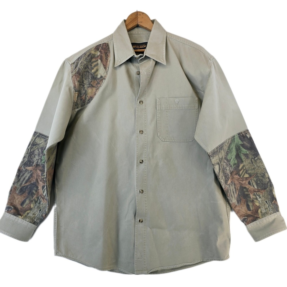 Woolrich Shooting Shirt Mens XL Camo Hunting Long Sleeve Button Up Outdoor Beige